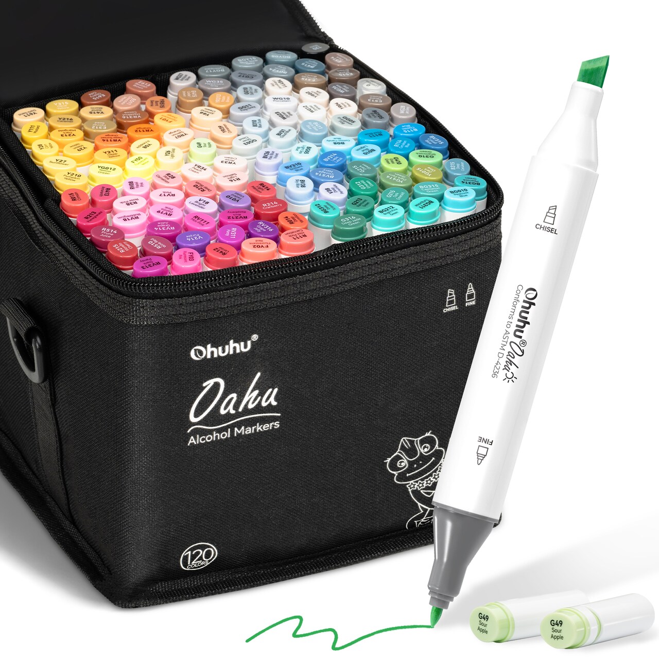 Ohuhu Oahu 120 Colors Alcohol-Based Markers - Dual Tip Chisel & Fine